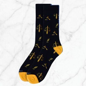 Men's Lawyer Socks Gift for Lawyer Bar Exam Scale of Justice Quill Gavel Black